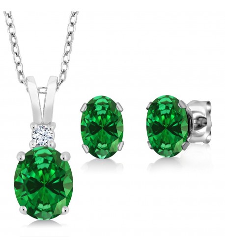 Simulated Emerald Sterling Pendant Earrings