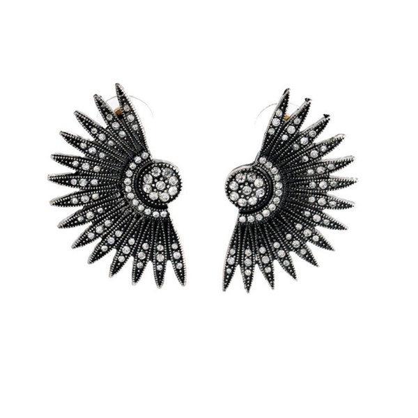 Black Deco Feather Chunky Earrings