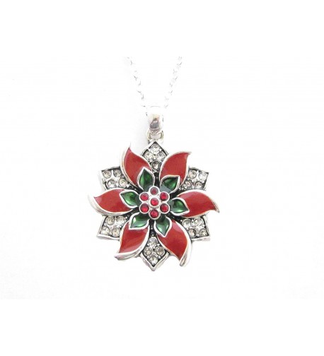Poinsettia Necklace Crystal Jewelry Christmas