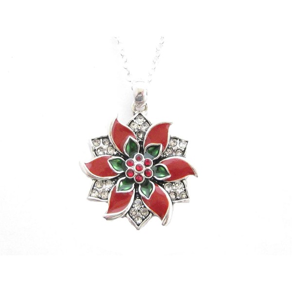 Poinsettia Necklace Crystal Jewelry Christmas