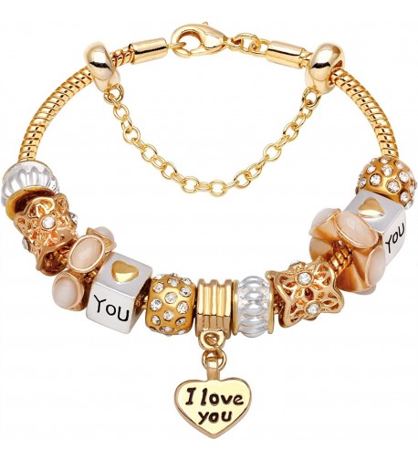 Heart Gold Tone Bead Charm Bracelet