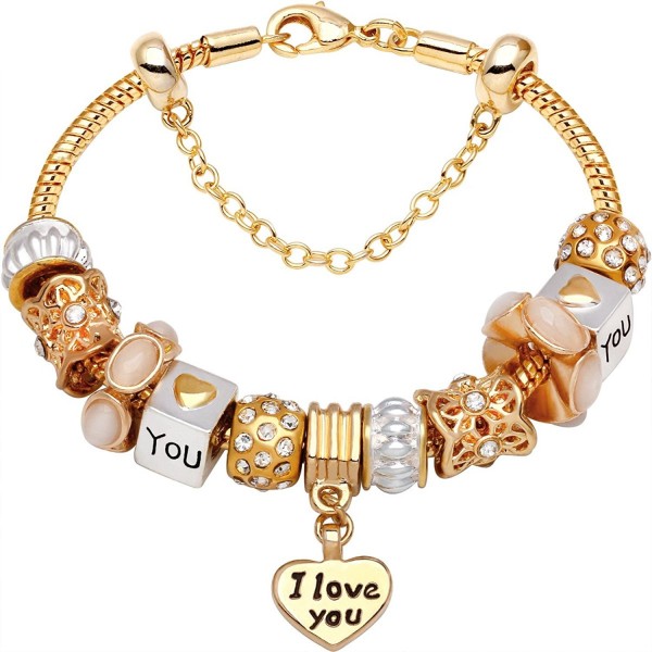 Heart Gold Tone Bead Charm Bracelet