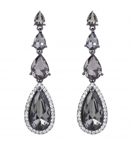 BriLove Teardrop Chandelier Earrings Black Silver Tone