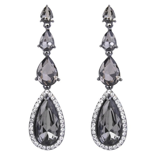 BriLove Teardrop Chandelier Earrings Black Silver Tone