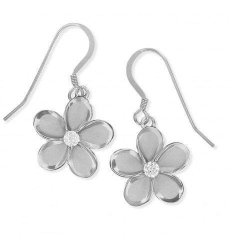 Rhodium Sterling Silver Plumeria Earrings