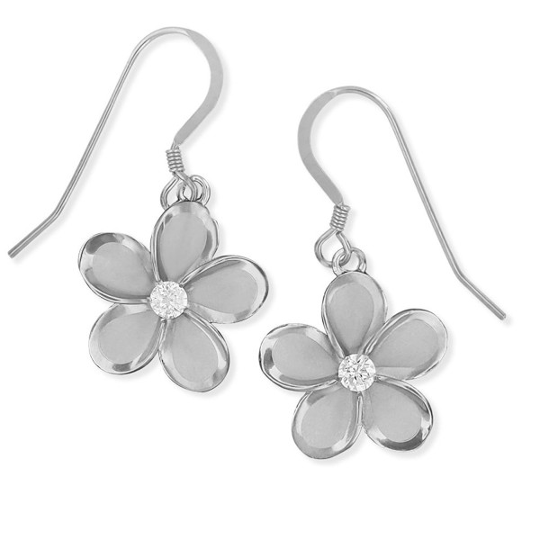 Rhodium Sterling Silver Plumeria Earrings