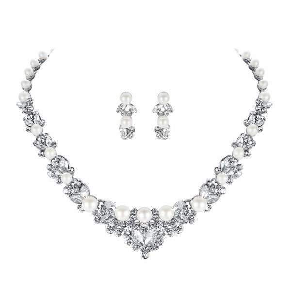 mecresh Simulated Crystal Necklace Earrings mecresh Simulated Crystal Necklace Earrings