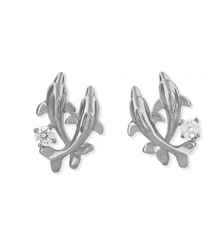 Rhodium Sterling Silver Dolphin Earrings