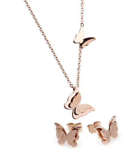 WDSHOW Stainless Butterfly Necklace Earrings