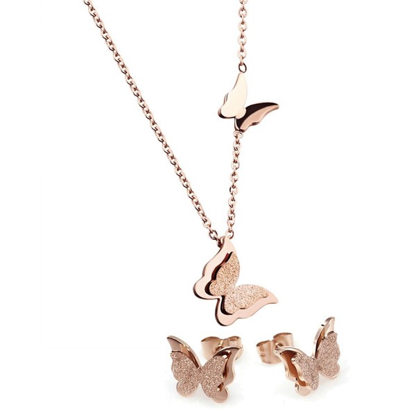 WDSHOW Stainless Butterfly Necklace Earrings