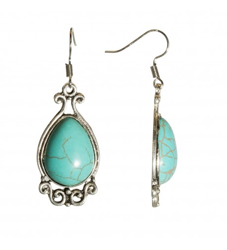 Silvertone Teardrop Earrings Turquoise Victorian