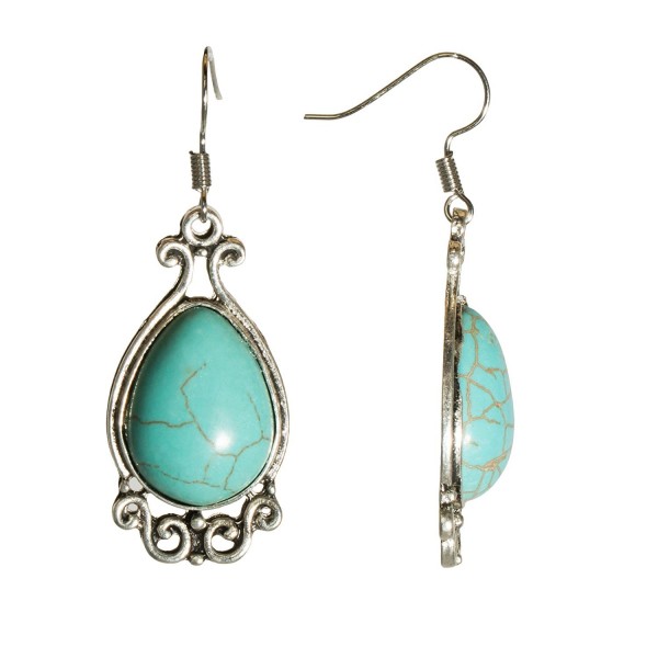 Silvertone Teardrop Earrings Turquoise Victorian