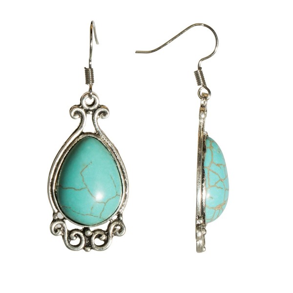 Silvertone Teardrop Earrings Turquoise Victorian Silvertone Teardrop Earrings Turquoise Victorian