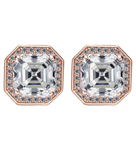 Asscher Earrings Sterling Post 4 0mm Rose flashed
