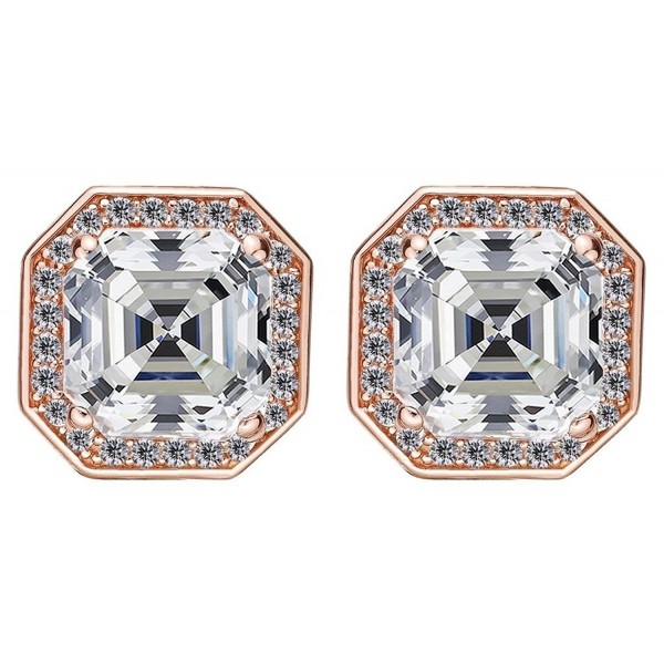 Asscher Earrings Sterling Post 4 0mm Rose flashed Asscher Earrings Sterling Post 4 0mm Rose flashed