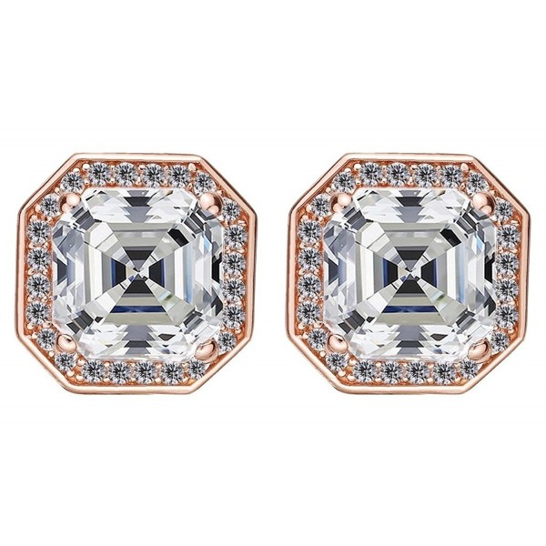 Asscher Earrings Sterling Post 4 0mm Rose flashed