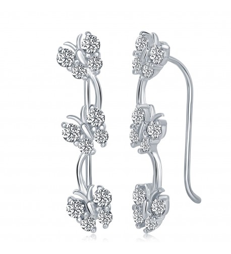 Sterling Zirconia Butterfly Climber Earrings