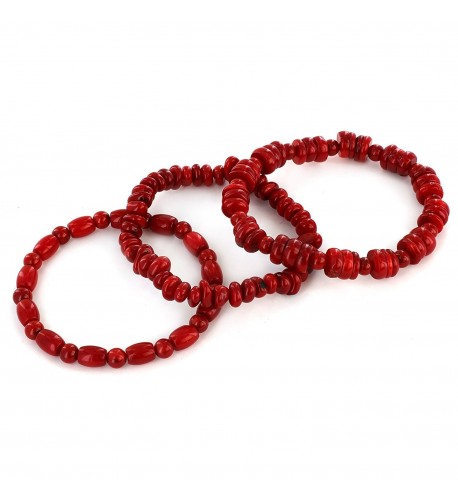 Womens Coral Barrel Beaded Bracelet