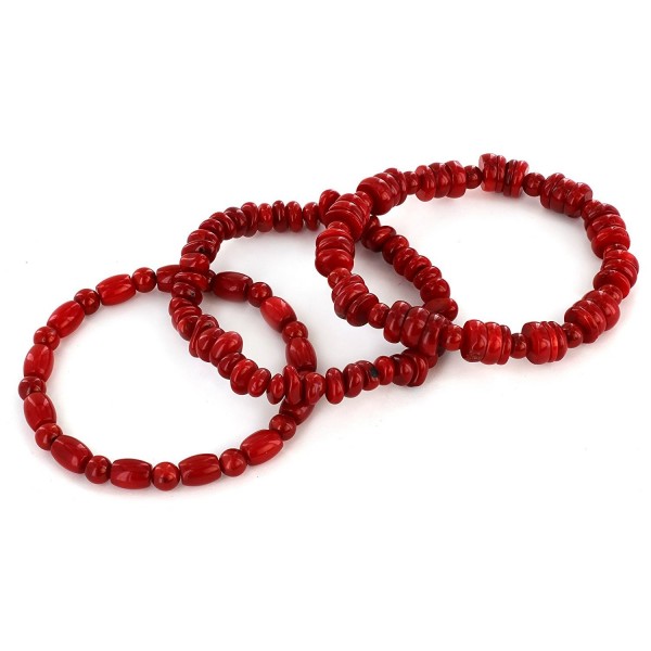 Womens Coral Barrel Beaded Bracelet