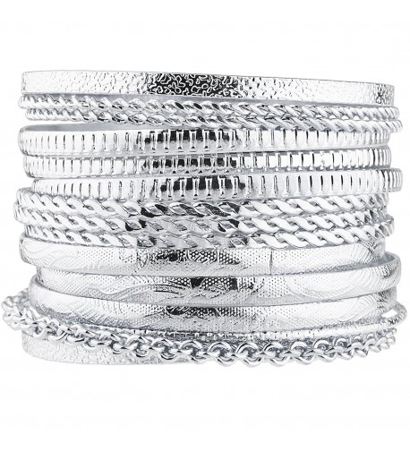 Lux Accessories Silver Etched Bangle