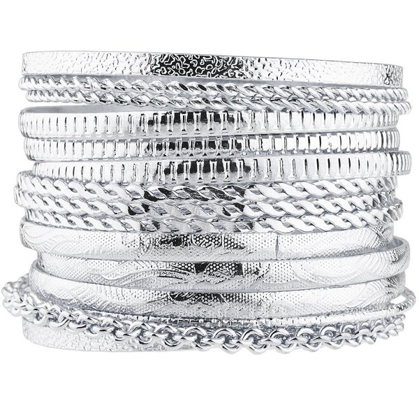 Lux Accessories Silver Etched Bangle