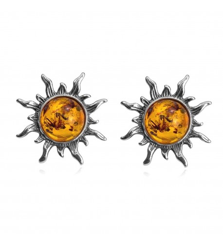 Amber Sterling Silver Flaming Earrings