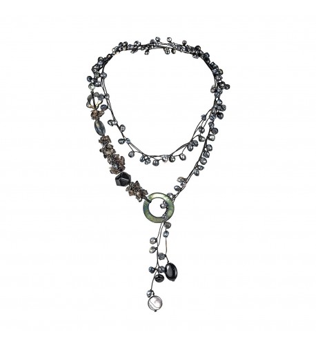 Midnight Cultured Pearls Reconstructed Agate MOP Necklace