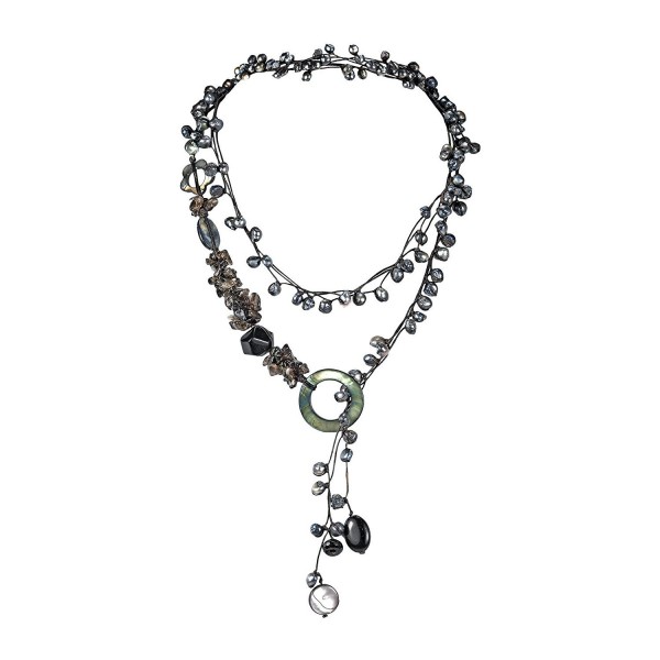 Midnight Cultured Pearls Reconstructed Agate MOP Necklace