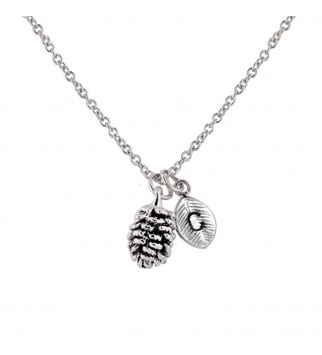 Silver Pinecone Necklace Initial Mothers