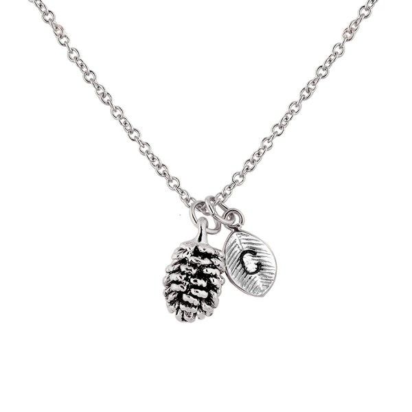 Silver Pinecone Necklace Initial Mothers