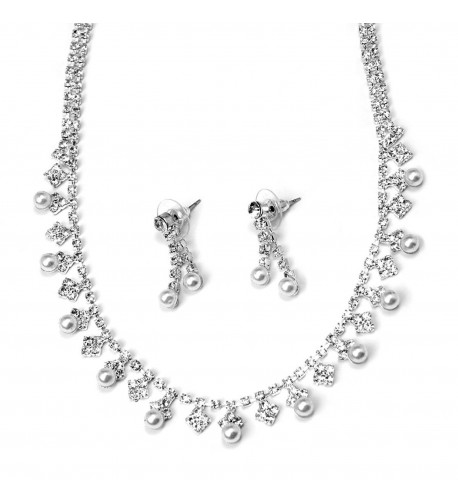 Alternating Rhinestones Bridal Necklace Earring