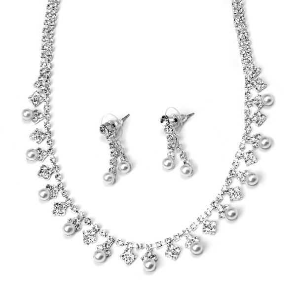 Alternating Rhinestones Bridal Necklace Earring