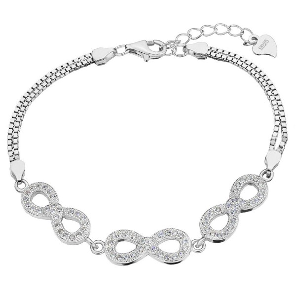 Infinity Figure 8 & Heart Charm Charm CZ Crystal Bracelet in 925 Sterling Silver