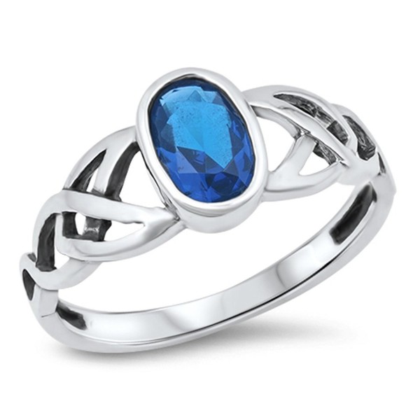 Simulated Sapphire Celtic Sterling Silver