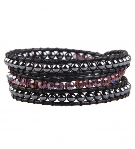 KELITCH Hematite Leather Bracelet Crystal