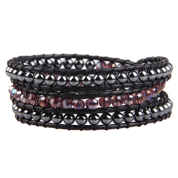 KELITCH Hematite Leather Bracelet Crystal