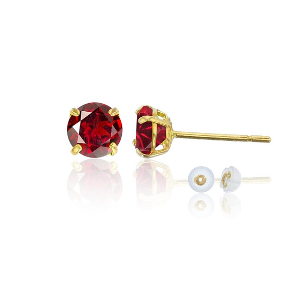 Yellow Gold 6 00mm Garnet Earring