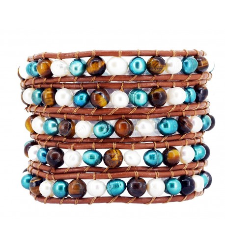 Colored Freshwater Cultured Leather Bracelet