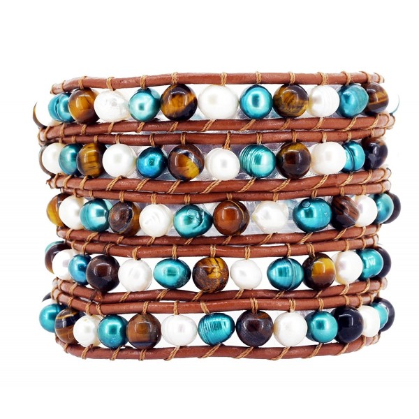 Colored Freshwater Cultured Leather Bracelet