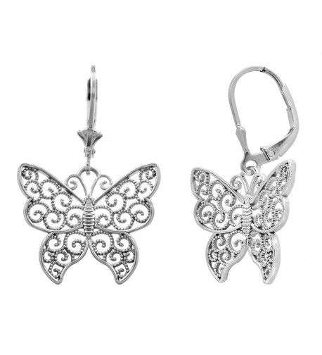 Sterling Filigree Butterfly Leverback Earrings