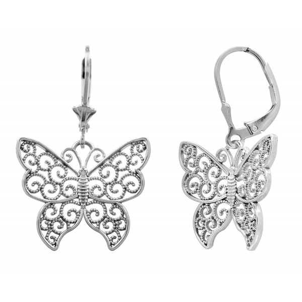Sterling Filigree Butterfly Leverback Earrings