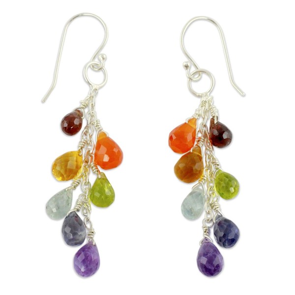 NOVICA Multi Gem Earrings Sterling Vibrancy