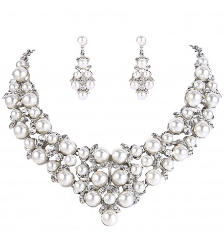 BriLove Simulated Statement Necklace Silver Tone