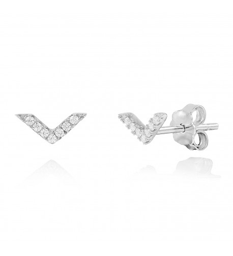 Rhodium Sterling V Arrow Minimalist Earrings