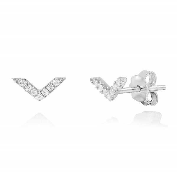 Rhodium Sterling V Arrow Minimalist Earrings