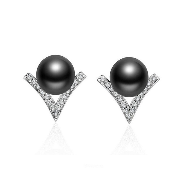 Uloveido V Shape Synthetic Earrings ED325 Silver Black