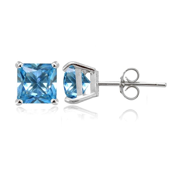 Sterling Silver Simulated Princess cut Earrings