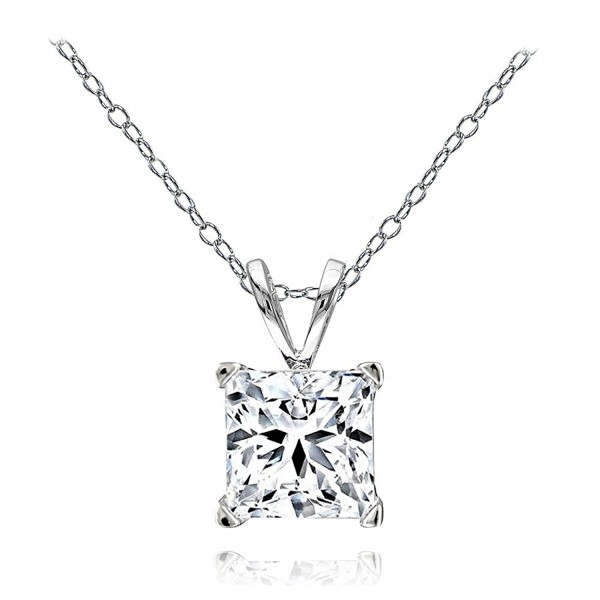 Sterling Princess cut Solitaire Necklace Swarovski