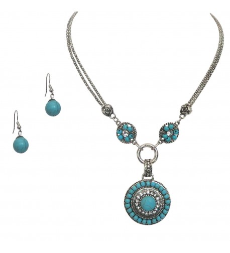 Silvertone Simulated Turquoise Pendant Necklace