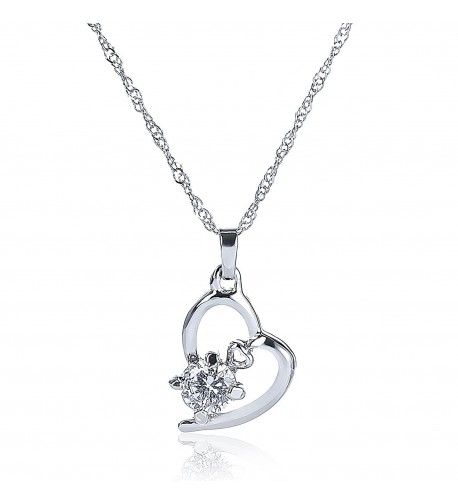 White Gold Plated Heart Shaped Necklace Drop Earrings Cubic Zirconia ...